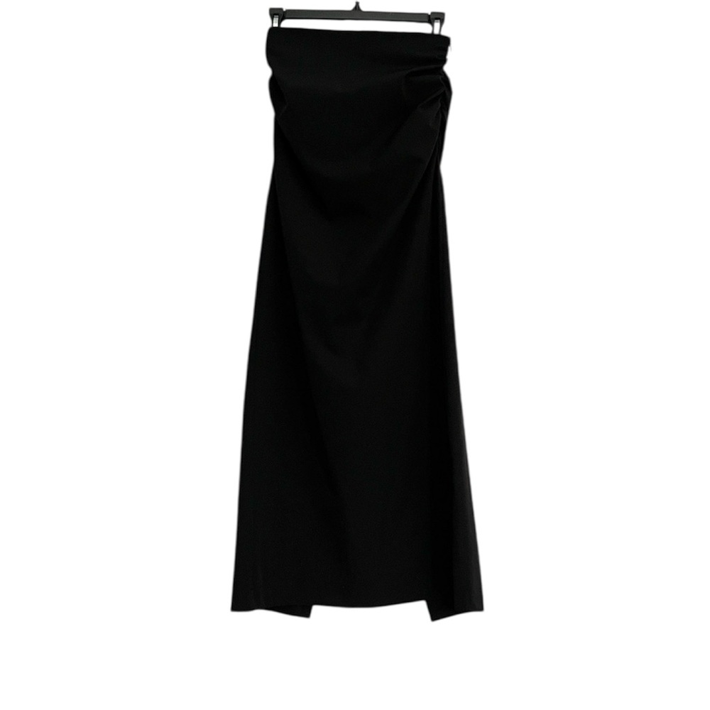 Zara Tube Midi Dress Straight Neckline Satin w Ruching & Front Slit, S